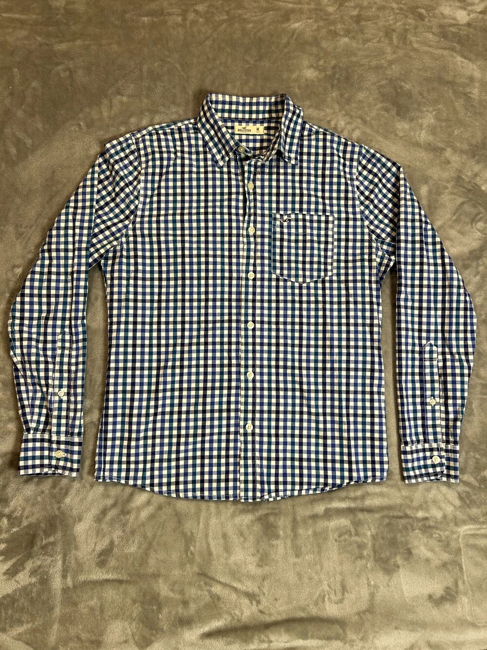 Vintage Styled Hollister Blue Check Button-Up Men’s Medium Quality 2000s Retro
